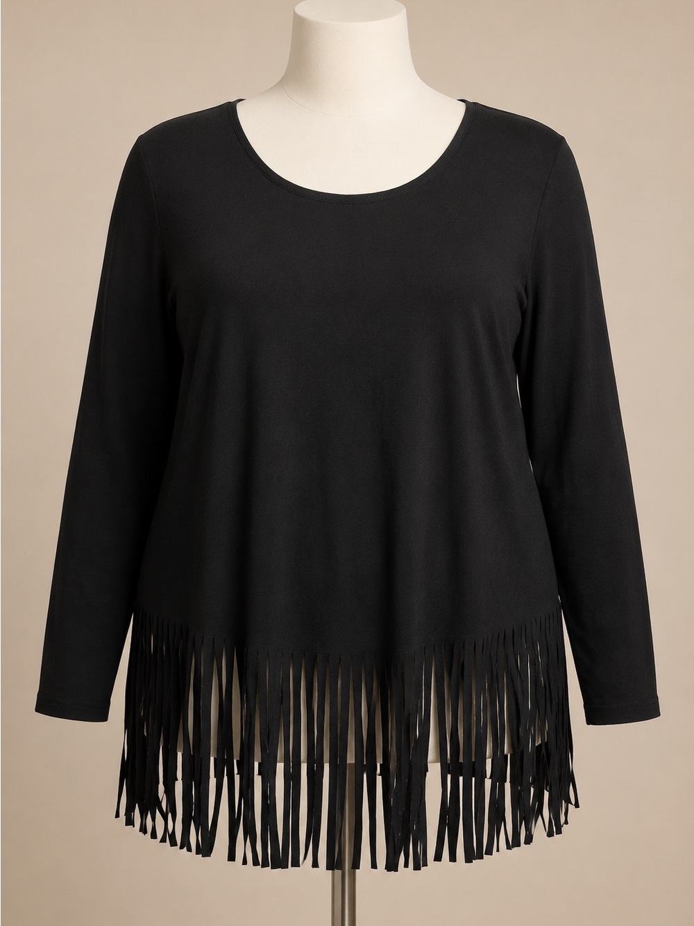 NWT Black Long Sleeve Fringe Hem Top Plus Size Large